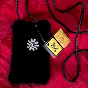 Women’s Small Knit Mink Fur Purse Wallet Phone Pouch Party Bag Crossbody 6.5”x4”